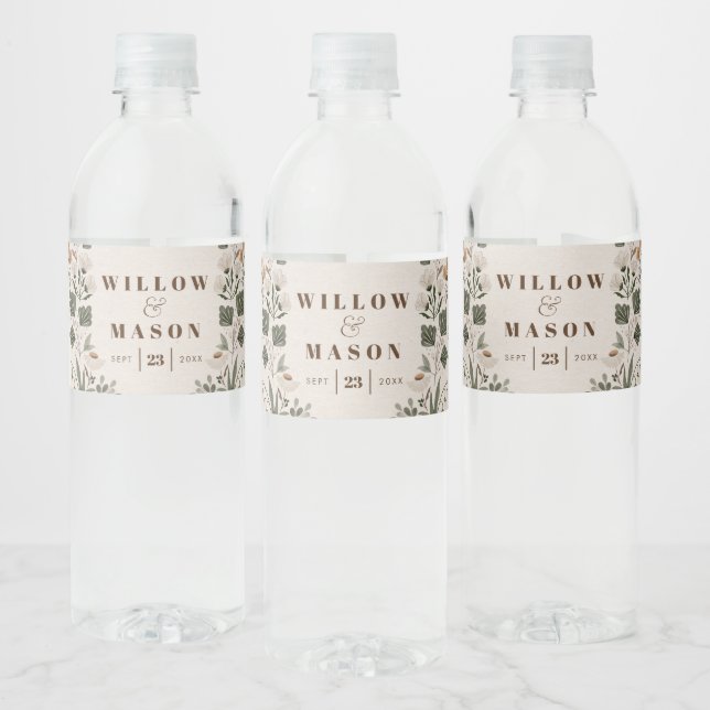 Modern Boho Folk Wedding Favours Water Bottle Label (Bottles)
