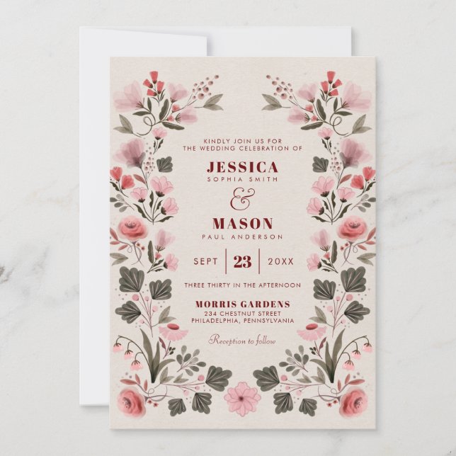 Modern Boho Folk Wedding Invitation (Front)