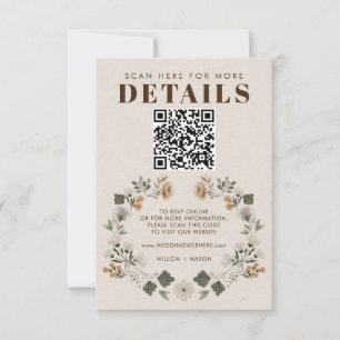 Modern Boho Folk Wedding RSVP Details QR Code Card