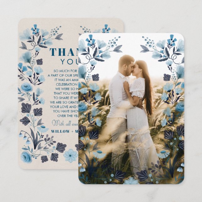 Modern Boho Folk Wedding Thank You Card with Photo (Front/Back)