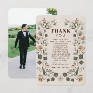 Modern Boho Folk Wedding Thank You Card with Photo