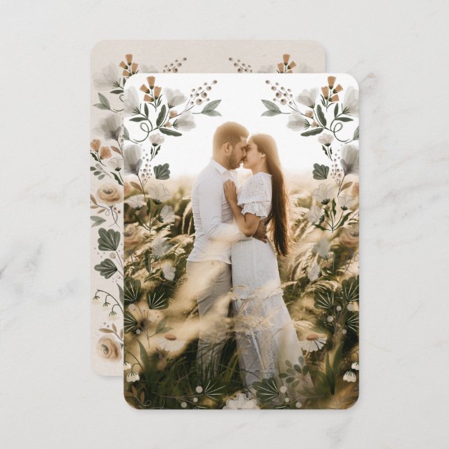 Modern Boho Folk Wedding Thank You Card with Photo (Front/Back)