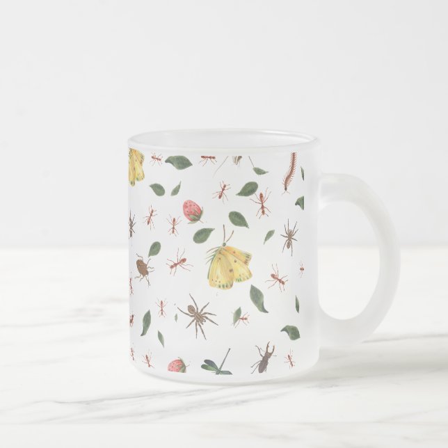 Modern Boho Forest Butterfy Berries Leaves  Frosted Glass Coffee Mug (Right)