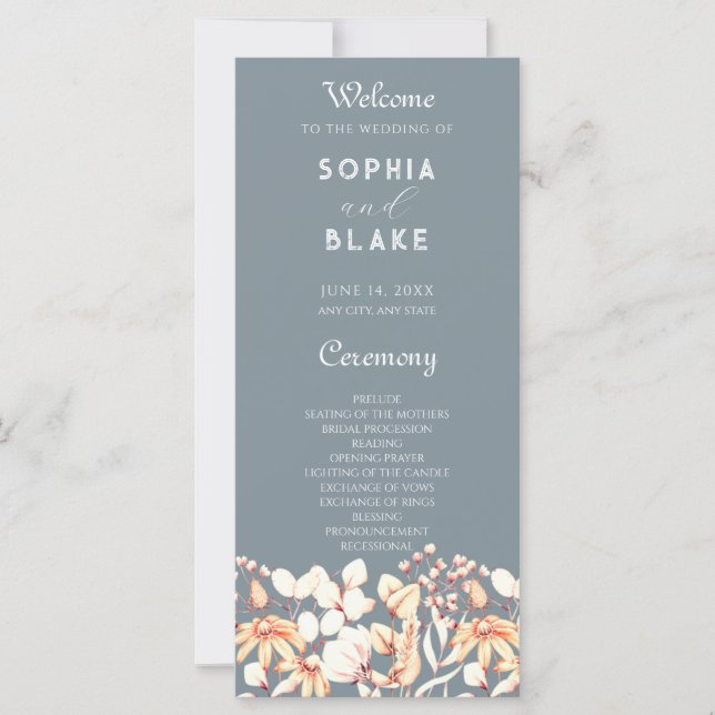 Modern Boho Garden Grey Wedding Program (Front)