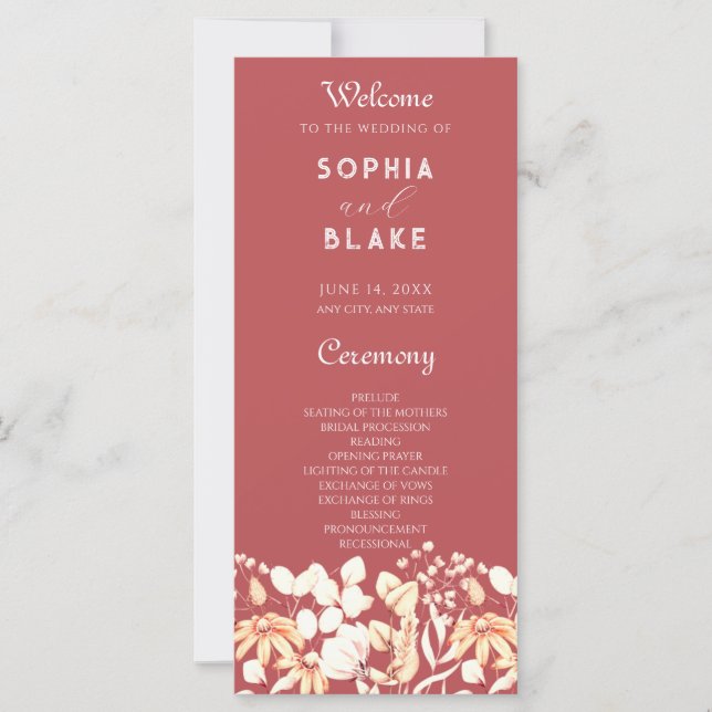 Modern Boho Garden Red Wedding Program (Front)