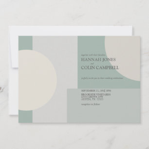 Modern Boho Geometric Abstract Green Grey Taupe Invitation