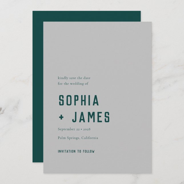 Modern Boho Geometric Arch Green Grey Wedding Save The Date (Front/Back)