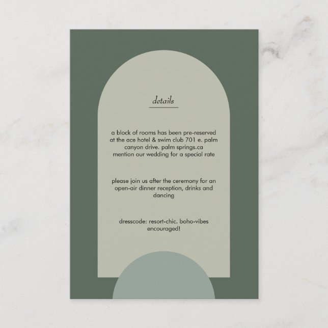 Modern Boho Geometric Arch Sage Green Wedding Enclosure Card (Front)