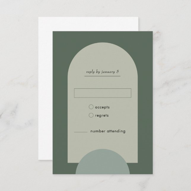 Modern Boho Geometric Arch Sage Green Wedding RSVP Card (Front/Back)