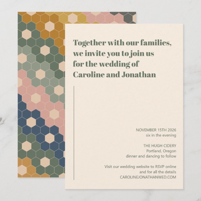 Modern Boho Geometric Blue Green Pink Wedding  Invitation (Front/Back)