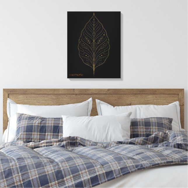 Modern Boho Gold Minimalist Botanical Canvas Art (Insitu(Bedroom))