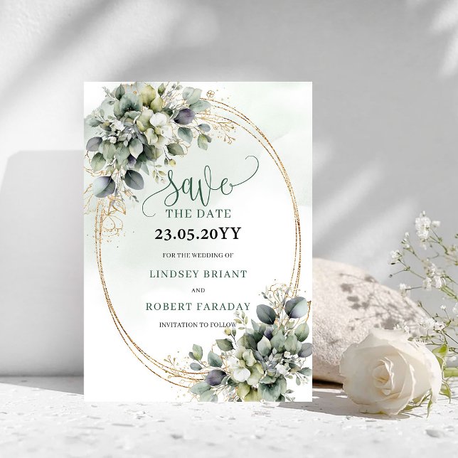 Modern Boho Green and White Save The Date Card (Modern Boho Green and White Save The Date Card)