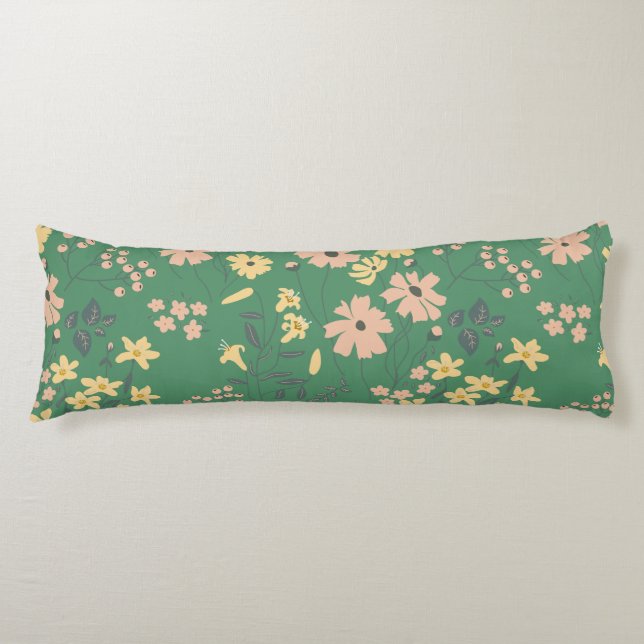 Modern Boho Green Floral Pattern Body Cushion (Front)