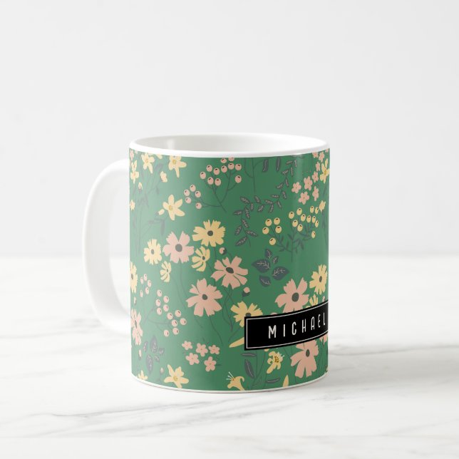 Modern Boho Green Floral Pattern Coffee Mug (Front Left)