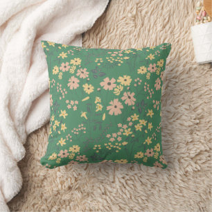 Modern Boho Green Floral Pattern Cushion