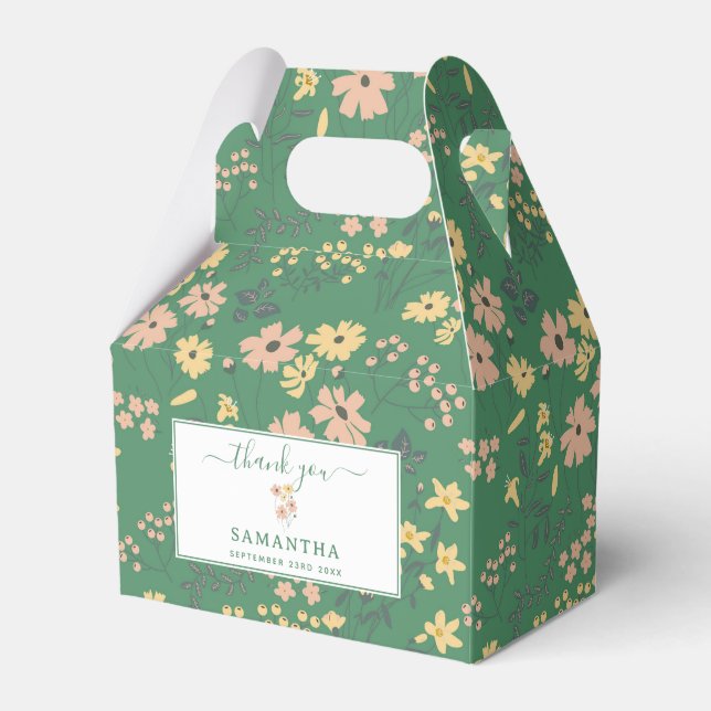 Modern Boho Green Floral Pattern Favour Box (Front Side)