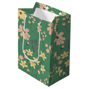 Modern Boho Green Floral Pattern Medium Gift Bag