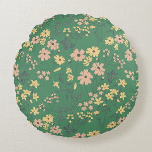 Modern Boho Green Floral Pattern Round Cushion