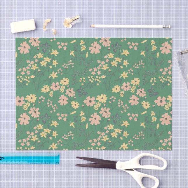 Modern Boho Green Floral Pattern Tissue Paper (Craft)