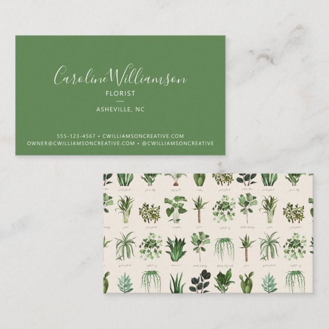 Modern Boho Green Plants Botanical Florist Business Card (Front/Back)