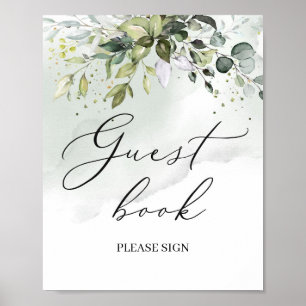 Modern boho greenery eucalyptus guest book sign