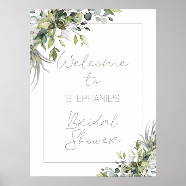 Modern Boho Greenery Foliage Bridal Shower Welcome Poster (Front)