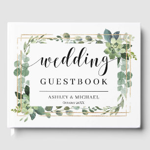 Modern Boho greenery foliage succulent wedding Guest Book
