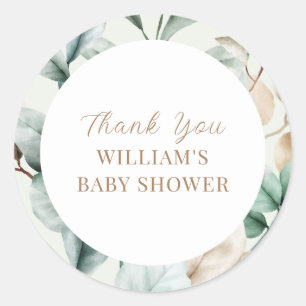 Modern Boho Greenery Leaves Baby Shower  Classic Round Sticker