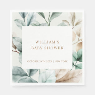 Modern Boho Greenery Leaves Baby Shower Napkin