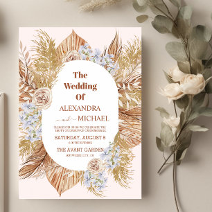 modern boho greenery pampas grass wedding invitation