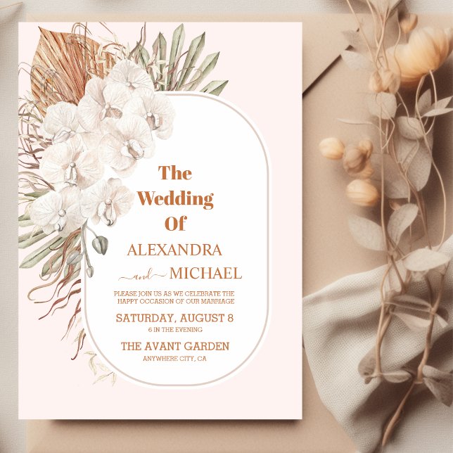 modern boho greenery pampas grass wedding invitation (Creator Uploaded)