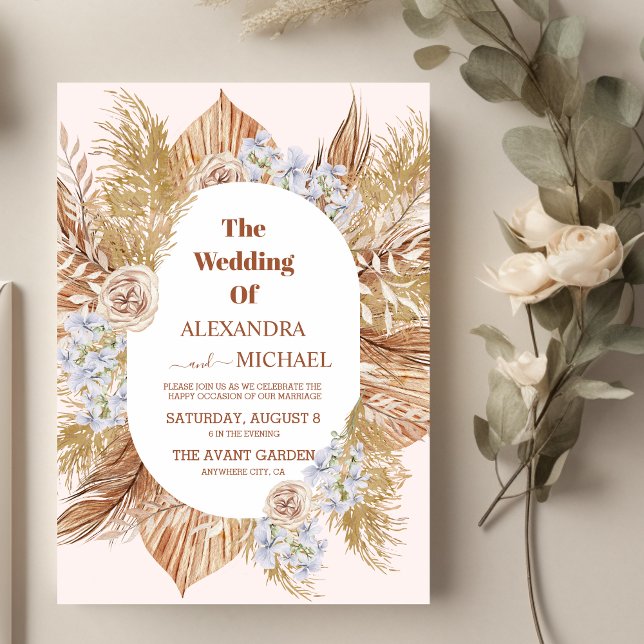 modern boho greenery pampas grass wedding invitation (Creator Uploaded)