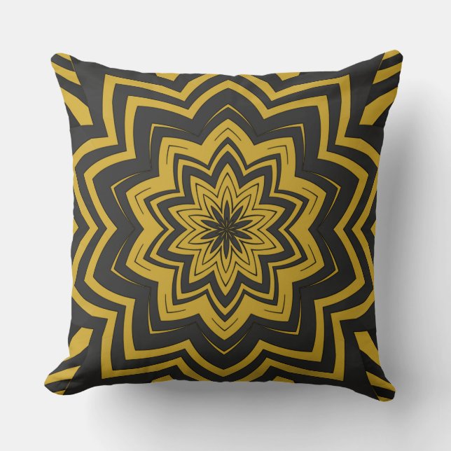Modern Boho Grey & Anzac Gold Starburst Cushion (Front)