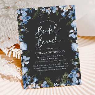 Modern Boho Grey Dusty Blue Floral Bridal Brunch Invitation