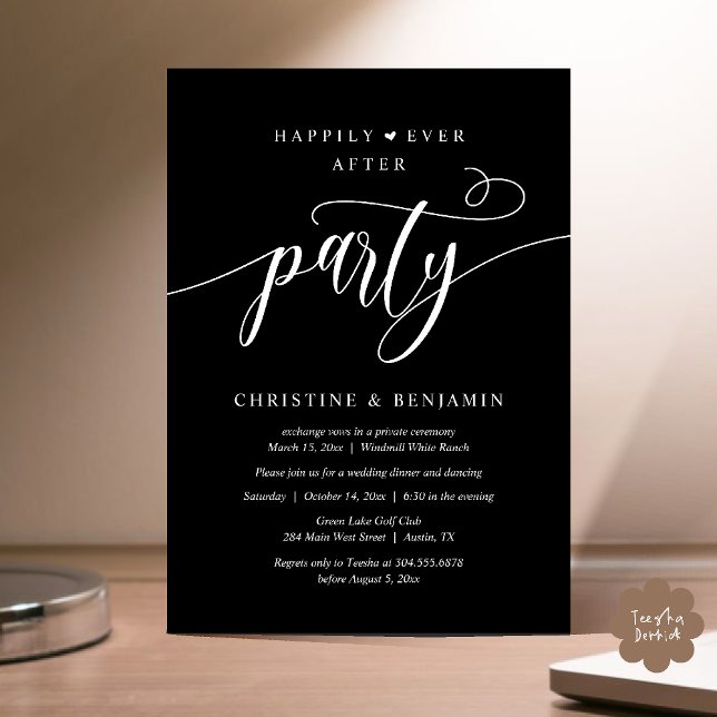 Modern Boho Happily Ever After Reception Party Invitation (Modern Boho Happily Ever After Reception Party Invitation card PDF in classy black white)