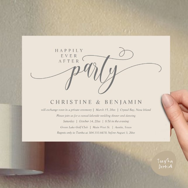Modern Boho Happily Ever After Reception Party Invitation (Modern Boho Happily Ever After Reception Party Invitation card PDF in classy cream grey)