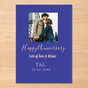 Modern boho happy anniversary add name blue orange acrylic invitations