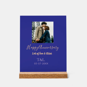 Modern boho happy anniversary add name blue orange acrylic sign