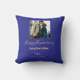 Modern boho happy anniversary add name blue orange cushion