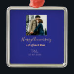 Modern boho happy anniversary add name blue orange metal tree decoration<br><div class="desc">Design for couple love</div>