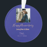 Modern boho happy anniversary add name blue orange ornament<br><div class="desc">Design for couple love</div>