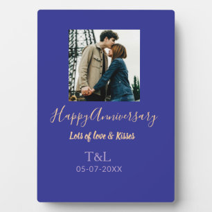 Modern boho happy anniversary add name blue orange plaque