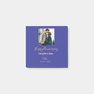 Modern boho happy anniversary add name blue orange post-it notes