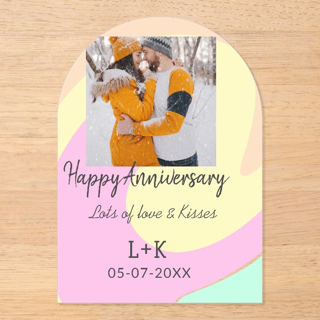 Modern boho happy anniversary add name date orange acrylic invitations (Front)