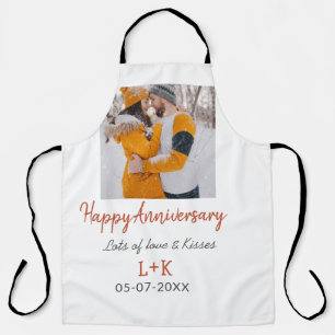 Modern boho happy anniversary add name date orange apron