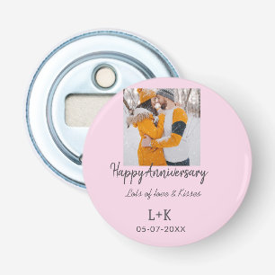 Modern boho happy anniversary add name date orange bottle opener