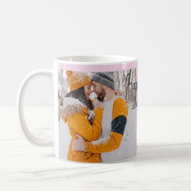 Modern boho happy anniversary add name date orange coffee mug (Left)