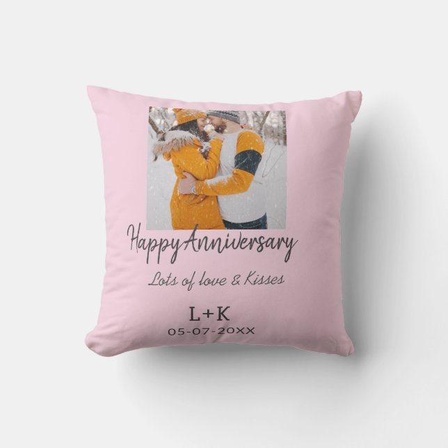 Modern boho happy anniversary add name date orange cushion (Front)