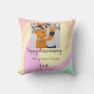 Modern boho happy anniversary add name date orange cushion