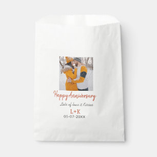 Modern boho happy anniversary add name date orange favour bags
